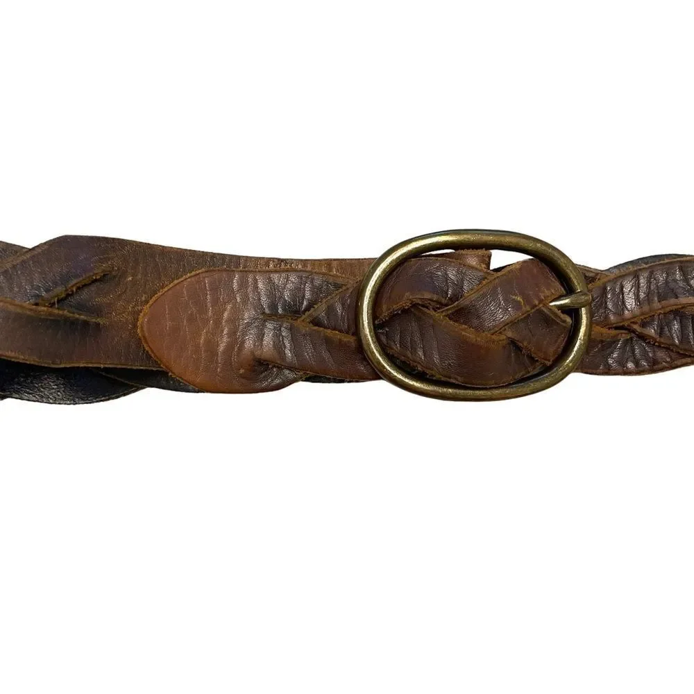 GAP Vintage Leather Woven Braided Belt Oval Buckle M